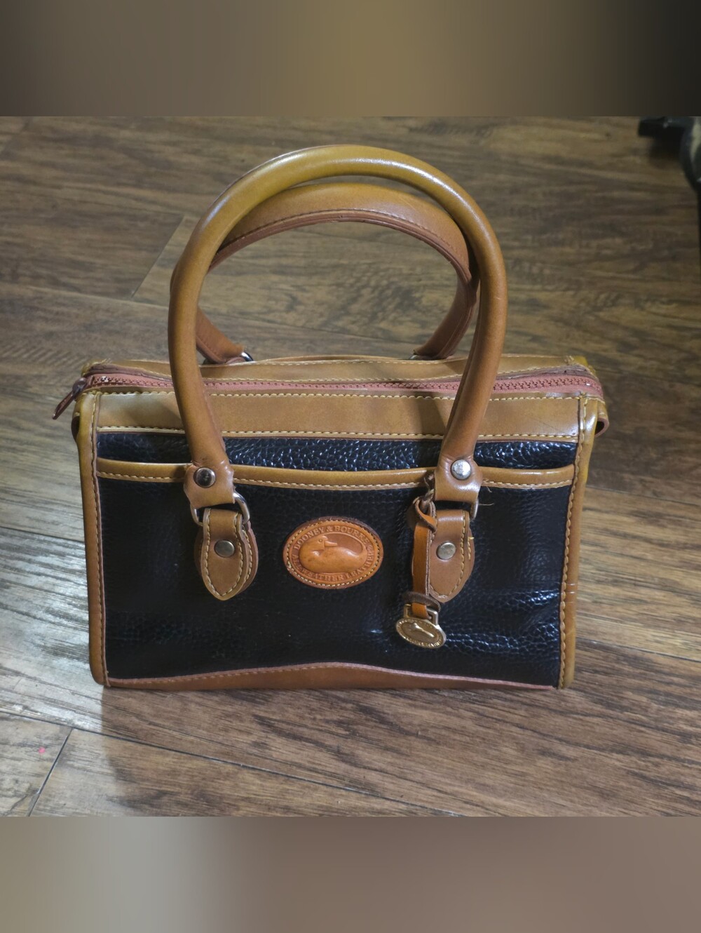 Vintage 90s Dooney & Bourke All Weather Leather Doctor Satchel Black & Tan